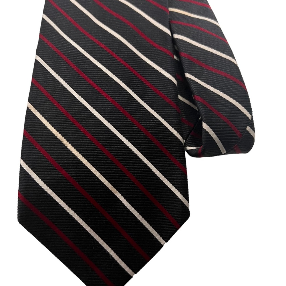 Brooks Brothers Makers USA + England Red, Navy, White Woven Stripe Silk Necktie